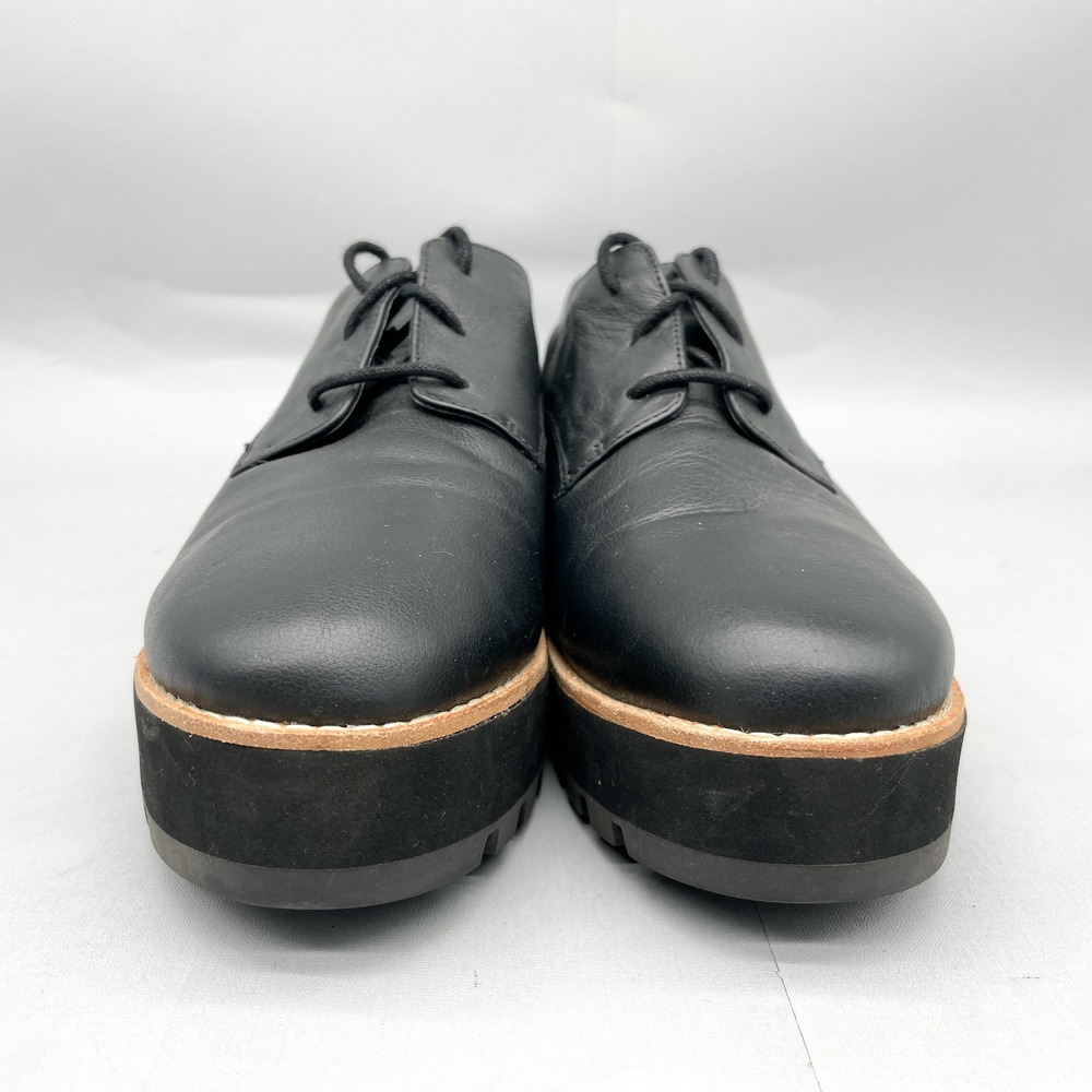 Eileen Fisher Womens 9 Eddy Oxford Black Leather Platform Derby Shoe Chunky Heel - Picture 2 of 12